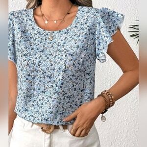 New women Floral Print Short Sleeve Shirt L(8/10)